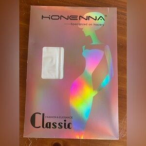 Honenna Pantyhose Thigh High Lace Tights, Cream NWT; size 3X-4X